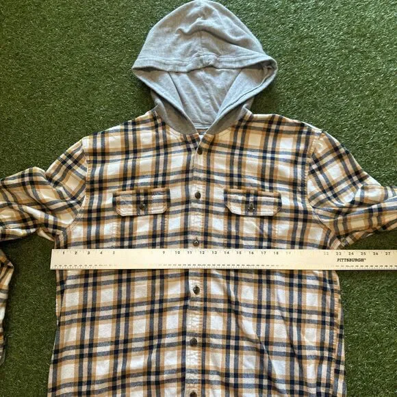 Aeropostale plaid flannel button down shirt hoodie Mens Size Large - Picture 3 of 12